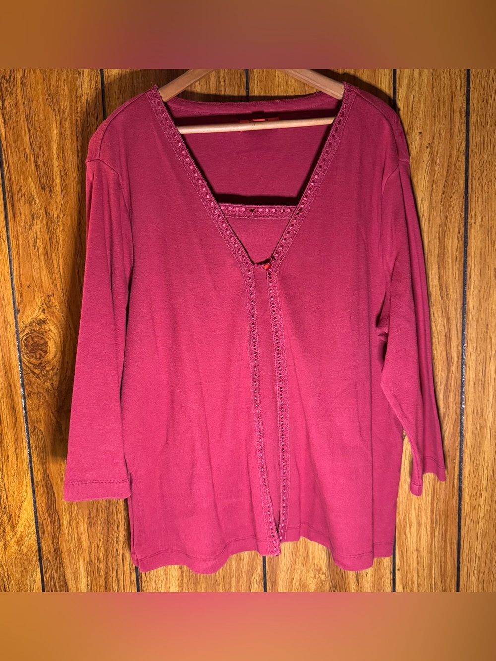 Joni B Womens 1X Red Cardigan Top Cozy Casual Plus Capsule Romantic Casual
